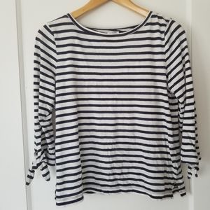 J. Crew Factory Womens 3/4 Sleeve Black and White Striped Nautical Shirt Sz M